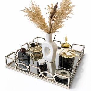 16” x 16” Mirrored Decorative Tray with Silver Metal Frame